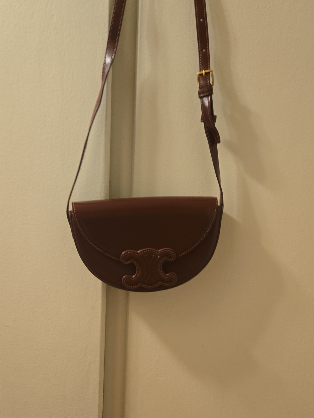 Classic Brown Leather Crescent Crossbody Bag